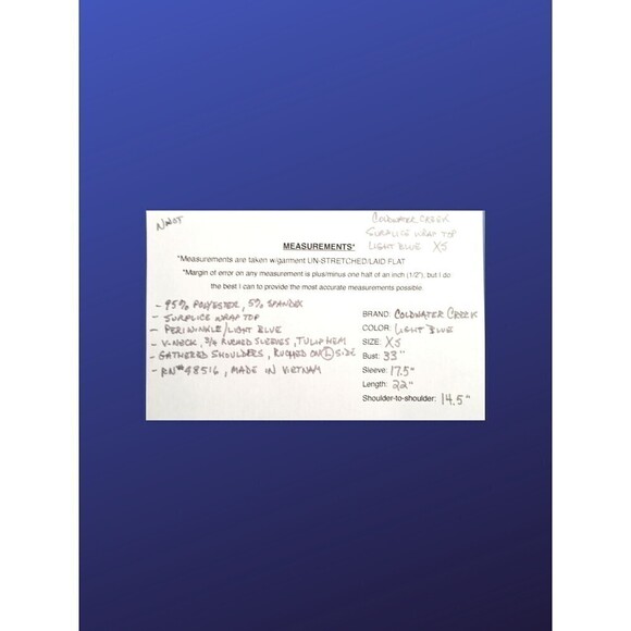 COLDWATER CREEK Surplice Wrap Top, LIGHT BLUE, Women’s Size X-Small, NWOT - Picture 8 of 8